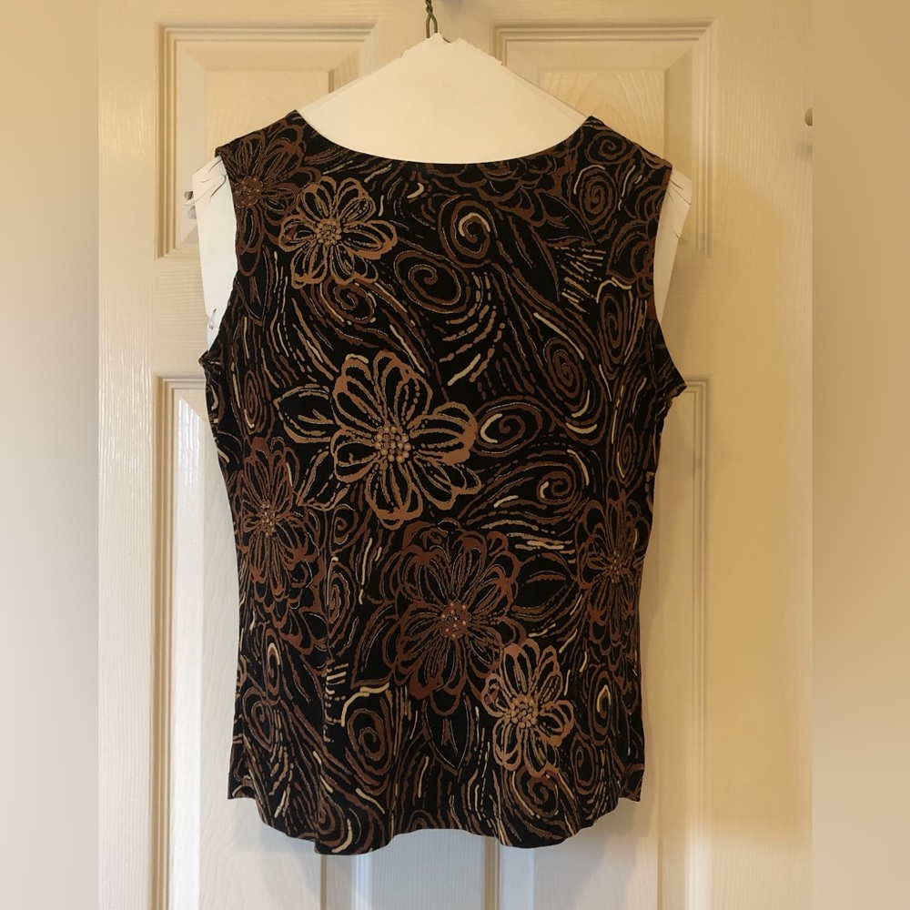 Laura Ashley sleeveless top size Small Petite, black, various shades of gold